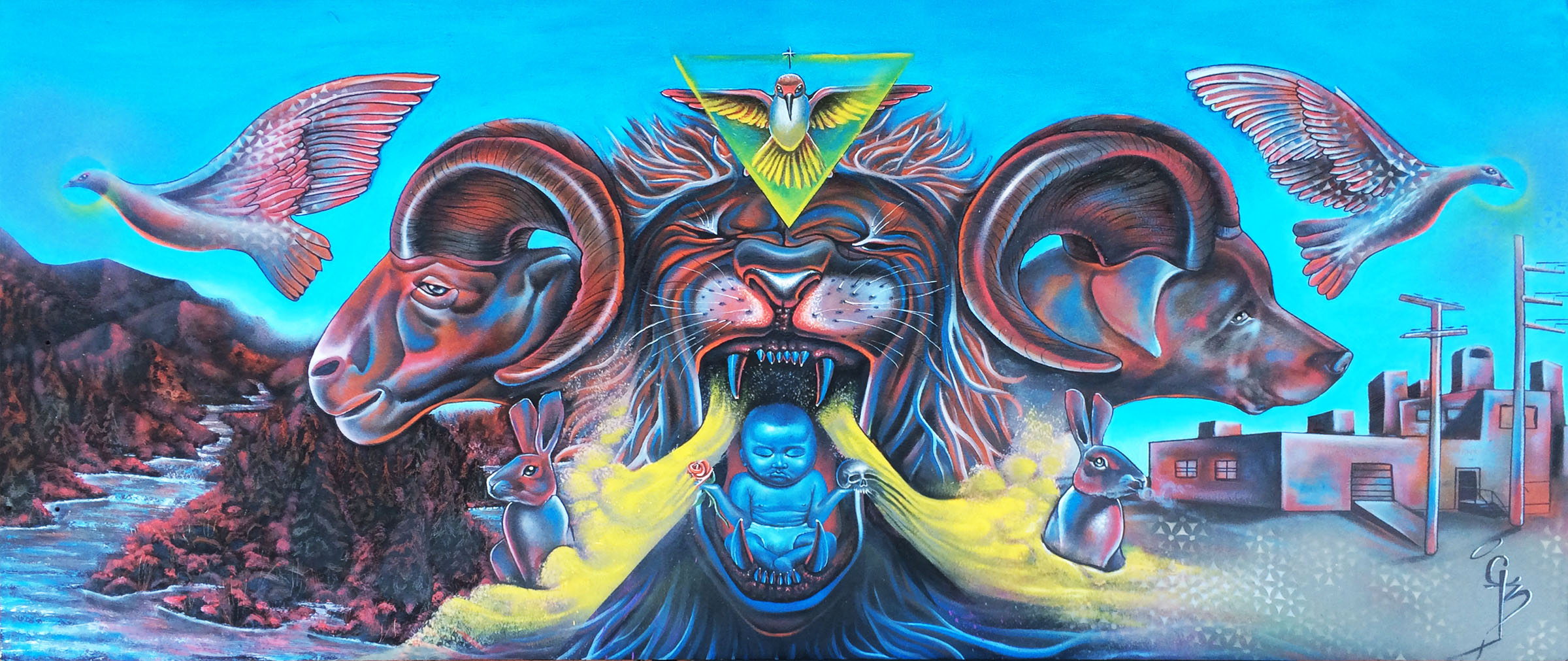  7ftx3ft. Aerosal, Oil and Acrylic on Wooden door. 2015. 
